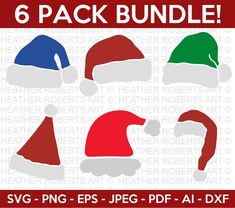 six christmas hats with the words 6 pack bundle