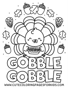 a coloring page with the words gobble gobble