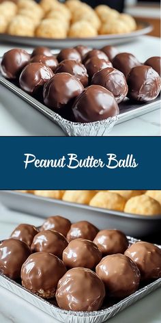 there are two trays of peanut butter balls and one is half filled with chocolate