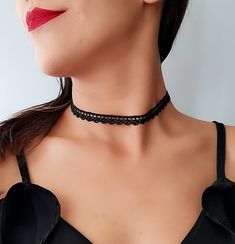 -------------------------------------♥ ♥ ♥ bohomila ---------------------------------------------- Black Choker Necklace - Radiate your beauty in this beautifully detailed Black Choker Necklace. Dress it up or dress it down its boho chic for any occasion. ------------------------------------♥ ♥♥ D E S C R I P T I O N ♥ ♥♥ --------------------------------------------------- ♥Choker Length : 13 inch ♥Width : 0.5 inch ♥Silver plated lobster clasp ♥ Includes a 2 inch ( 5 cm) extension chain for any Vintage Choker With Clavicle Chain As Gift, Vintage Clavicle Chain Choker For Gift, Vintage Clavicle Chain Choker As Gift, Vintage Adjustable Clavicle Chain Choker, Black Clavicle Chain Choker For Festivals, Trendy Festival Choker With Clavicle Chain, Adjustable Dainty Choker As A Gift, Trendy Clavicle Chain Choker For Festivals, Vintage Choker For Party