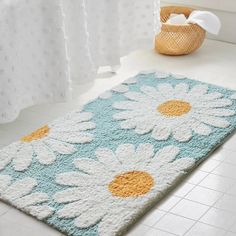 41363824672835|41363824705603 Daisy Bathroom, Punch Rug, Fluffy Carpet, Flower Bath Mat, Blue Bath Mat, Pretty Bathrooms, Floral Bath, Flower Bath, Bathroom Items