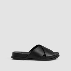 Comfort meets style. A slip-on sandal with a leather-covered heel and molded footbed for added comfort. In soft Nappa leather. Leather Wedge Sandals, Recycled Rubber, Leather Wedges, Wedge Sandal, Cross Straps, Nappa Leather, Wedge Heels, Slip On Sandal, Wedge Sandals