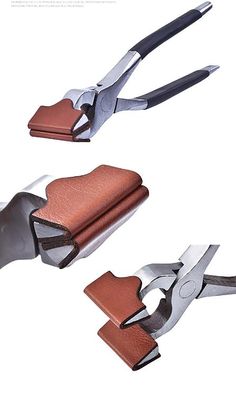 two pairs of pliers with leather sheaths on them, one being open and the other is closed