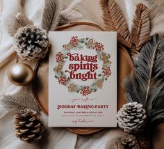 a baking sprits bright holiday party with pine cones and feathers