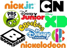 various disney and pixar logos are shown in different colors, shapes and sizes