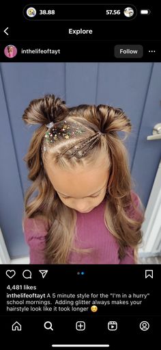 Hairstyles With Glitter, Hair Glitter Ideas, Olive Hair, Ariel Hair, Cute Toddler Hairstyles, Easy Little Girl Hairstyles, Kid Hair, Girl Hair Dos, Toddler Hairstyles