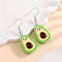 Adorable Avocado Earrings Brand New In Package Fruit Resin, Avocado Earrings, Avocado Cartoon, Crazy Earrings, 3d Earrings, Green Avocado, Avocado Fruit, Embellished Fashion, Cute Avocado