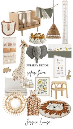 nursery decor with giraffe, elephant and baby crib