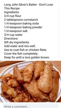 a plate with fried food on it and instructions for how to cook the fish in this recipe