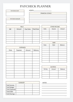 the printable pay check planner is ready to be used in any business or organization