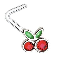 PRICES MAY VARY. 316L Stainless Steel Two red CZ cherries with green enamel painted leaves L-shape nose ring L-shape: 20GA (0.8mm) - Length: 9/32 inch (7mm) This stylish piece is sold individually Ring size: 16 gauge We only sell high grade, STAINLESS STEEL products. It is considered "body safe" as it is used in surgical instruments and medical equipment. It is also safe for new piercings. Listing is for 1 item. Pretty L, L Shaped Nose Ring, Green Clothing, Body Jewelry Piercing, Surgical Instruments, Painted Leaves, Enamel Paint, Medical Equipment, Green Enamel