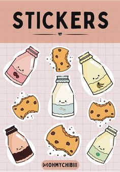 stickers with different types of cookies and milk