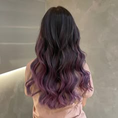 Hair Color For Thick Hair, Jewel Tone Hair Color Ideas, Subtle Purple Streaks In Brown Hair, Black Hair With Lavender Highlights, Purple Ends On Brown Hair, Violet Hair Highlights, Brunette Hair With Purple Ends, Hair Color For Black Hair Indian, Light Purple Balayage