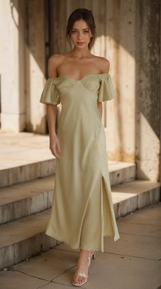 Lasaky - Elegant High-Waisted Wrap Dress in Solid Color Robes Glamour, Split Long Dress, Elegant Midi Dresses, Satin Short, Solid Color Dress, Split Dress, Midi Short Sleeve Dress, Butterfly Sleeves, Green Midi Dress