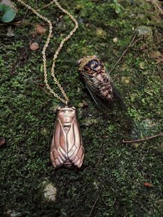 Buy in 14K Gold. For thousands of years, the cicada has been a symbol of change, renewal, rebirth, metamorphosis, and transformation. Instead of one major metamorphosis, the cicada's 17-year life is marked by multiple moltings (or sheddings of old layers). On its 5th molting, it finally leaves the ground to emerge into the light.From there, they use their large eyes to seek full awareness of their surroundings. Through powerful song and strong communication, they show us what it is to use voice Cake Pull Charms, Cicada Necklace, Symbol Of Change, Bee Pendant, Large Eyes, Birthstone Bracelets, Garden Inspired, Birthstone Earring, Nature Jewelry