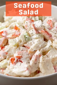 a bowl filled with diced imitation crabmeat, celery, and onion in a creamy mayo dressing. Subway Seafood Salad Recipe