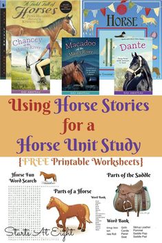 horse books with the title using horse stories for a horse unit study free printable worksheet