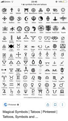 an iphone screen showing the symbols for tattoos and other things to do with them on it