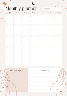 a pink and white planner with two hands holding the calendar