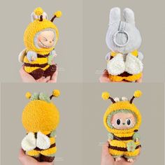 Remember the following description: This is NOT A DIGITAL FILE - NO TOYS! 🌷 Only White Duck Handknit Sweater The clothing is one size for the plush doll Labubu (2 version Macaron & Have a Seat) (Size ~15cm) The set includes: - 1 yellow bee hat - 1 be sweater - 1 pair of dark brown shoes - 1 flower bag green ©️Ambertinybear Bee Hat, Dark Brown Shoes, Yellow Bee, Crochet Bee, Flower Bag, Pola Sulam, Hand Knitted Sweaters, Green Bag, Plush Dolls