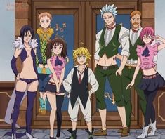 anime characters standing in front of a building