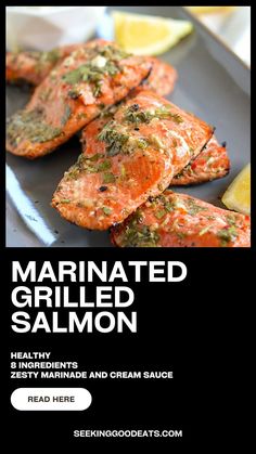 Perfectly grilled salmon is extra easy. You'll love the cilantro marinade and fabulous creamy cilantro citrus sauce to serve with it! Make this grilled salmon recipe at your next BBQ cookout or grilling get together - it's the perfect grilling recipe! Marinated Grilled Salmon, Cilantro Marinade, Salmon Sides, Best Grilled Salmon, Best Grilled Salmon Recipe, Grilled Salmon Recipe, Citrus Sauce, Bbq Cookout, Caper Sauce