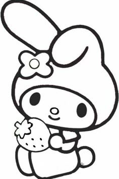 hello kitty holding an apple coloring page