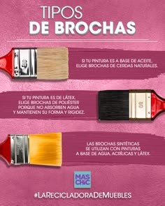 three different types of paint brushes with the names in spanish and english on each one