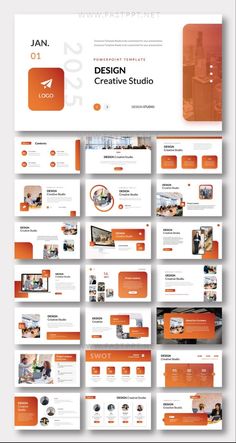 an orange and white presentation slider is shown with the title'design creative studio '