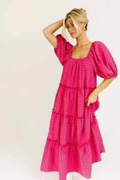 Church Fits, Pink Gingham, Teacher Style, Tier Skirt, Scoop Neckline, Pink Dress, Gingham, Jumpsuit Dress, Dress Skirt