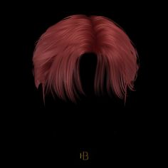 an image of a red wig with long, straight hair in the center on a black background