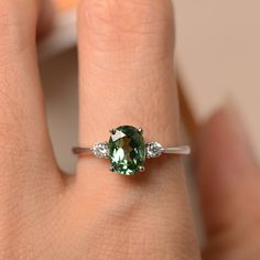 Green Sapphire Ring Delicate Oval Engagement Ring 14K Solid - Etsy UK Green Diamond Ring Silver, Silver And Green Ring, Green Stone Engagement Ring Silver, Silver Ring Green Stone, Green Oval Sapphire Promise Ring, Green Silver Ring, Silver And Green Engagement Ring, Green And Silver Ring, Silver Sapphire Engagement Ring