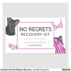 the no regets recovery kit is shown with pink and black lingeries on it