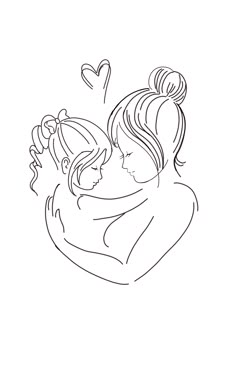 a mother holding her child in her arms with hearts flying around them on a white background