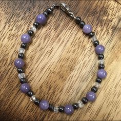 Handmade Purple Bracelet Made With Glass/Hematite Beads 6mm.. Purple Beaded Bracelets, Dangle Bracelet, Purple Bracelet, Hematite Beads, Beaded Dangles, Womens Jewelry Bracelets, Bracelet Making, Color Purple, Beaded Bracelets