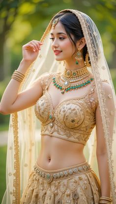 a woman in a bridal outfit posing for the camera with her hand on her hip