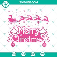 merry christmas svg file with santa sleigh and reindeers