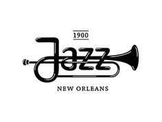 the jazz new orleans logo is shown in black and white, with a trumpet on it