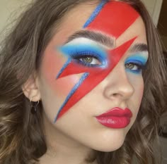 David Bowie Face Paint, Lightning Bolt Makeup Eye, David Bowie Fancy Dress, David Bowie Halloween Costume Ziggy Stardust, David Bowie Lightning Bolt Makeup, David Bowie Makeup Ziggy Stardust, 80 Makeup 80s Party Glam Rock, David Bowie Ziggy Stardust Costume, David Bowie Makeup Tutorial