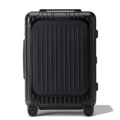 a black suitcase with wheels and handles