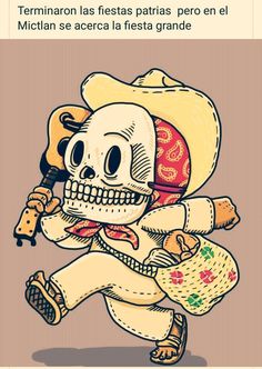 a cartoon skeleton with a mexican hat holding a baseball bat and wearing a sombrero