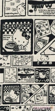 an old comic strip with hello kitty and other cartoon characters in black and white colors