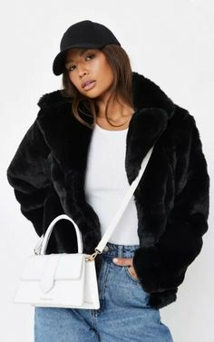 Missguided Petite Short Collar Faux Fur Coat RRP £55 UK 8 Product Details A Soft Faux Fur Coat With Short Collar,Lining And Pockets Bum Graze - Sits On Bum Faux Jacket Outfit, Short Fur Coat Outfit, Short Fur Coat