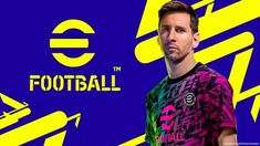 a man standing in front of a blue and yellow background with the words football on it