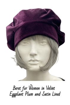 Beret for Women in Velvet Eggplant Plum and Satin Lined https://www.bostonmillinery.com/products/beret-for-women-in-velvet-eggplant-plum Vintage Purple Hat With Short Brim, Vintage Short Brim Purple Hat, Adjustable Bonnet For Fall, Winter Brimmed Adjustable Fascinator, Adjustable Brimmed Fascinator For Winter, Vintage Mini Hats With Curved Brim For Fall, Elegant One-size-fits-most Bonnet, Adjustable Brimmed Bonnet For Fall, Fitted Fall Cap