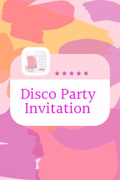 the disco party flyer is shown in pink and yellow colors with stars on it, as well as an image of a woman's face