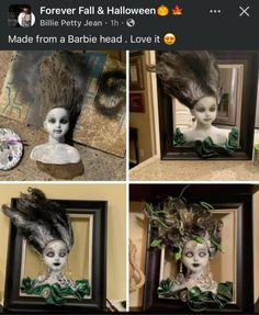 four different pictures of the same person in a frame with hair and makeup on them