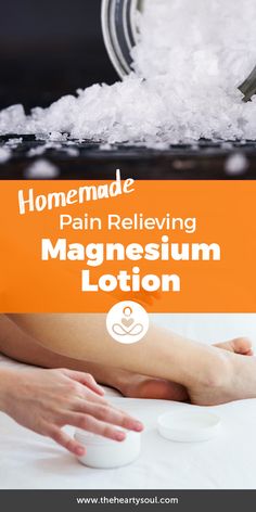 Relieve pain, sore muscles, or soothe your aching back using this natural homemade magnesium lotion recipe. This rub is especially great for those suffering from fibromyalgia and arthritis. Pain Relief Remedies, Bath Stuff, Cleaning Stuff, Body Butters Recipe, Muscle Relief