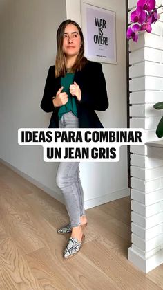 Grey Jean Work Outfit, Look Jean Gris, Jean Gris Outfit Mujer, Outfits Con Jeans Gris, Jean Gris Outfit, Gray Jeans Outfit, Ankle Jeans Outfit, Grey Jeans Outfit, Grey Pants Outfit