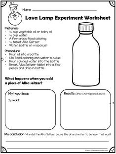 the lava lamp experiment worksheet for students to learn how to make an object